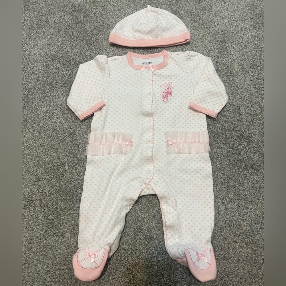 Little Me Baby Girl Footed Pajama & Hat - 3M